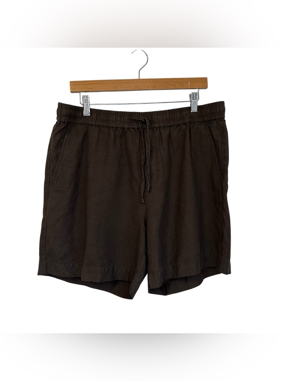 Open Edit Womens Linen Blend Shorts Sz Large Brown Drawstring Waist Zip Pocket